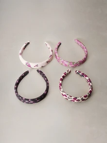 Hatastic 4件/1件裝女性花卉印花海綿髮箍，粉色、棕色、米色與紅色，時尚百搭優雅簡約設計髮飾，適合日常外出、休閒、派對、通勤、度假、馬尾、盤髮、洗臉、化妝、搭配穿搭，髮箍髮圈頭飾，開學季 - 彩色 - 查看 2