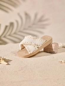 Tropiscape Women's 2025 New Fashionable Summer/Spring/Autumn Open Toe Flat Sandals, Sexy Criss-Cross Strap, Lightweight, Breathable, Non-Slip, Suitable For Beach, Home, Versatile - Beige - View 2