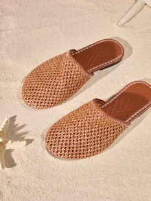 Tropiscape Women's Fashion Hollow Woven Slip-On Flat Sandals, Bohemian Style Breathable Beach Slippers - Brown - View 5