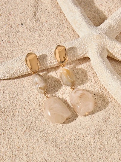 Tropiscape 1 Pair Vintage Bohemian Style Elegant Asymmetrical Textured Resin Oval Earrings