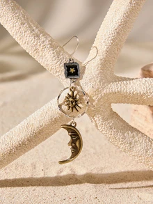 Tropiscape 1 Pair Retro Creative Moon & Sun Long Pendant Earrings, Fashion Jewelry For Men - Multicolor - View 2