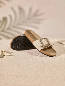 Tropiscape 全新时尚白色一脚蹬平底穆勒凉鞋（女款） - 米色 - 查看 4