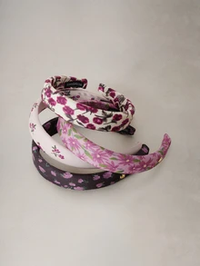 Hatastic 4件/1件裝女性花卉印花海綿髮箍，粉色、棕色、米色與紅色，時尚百搭優雅簡約設計髮飾，適合日常外出、休閒、派對、通勤、度假、馬尾、盤髮、洗臉、化妝、搭配穿搭，髮箍髮圈頭飾，開學季 - 彩色 - 查看 4