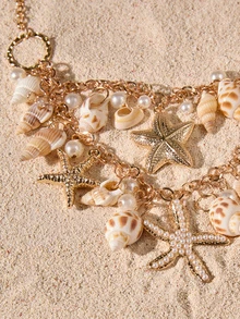 Tropiscape Conch & Starfish Charm Layered Necklace - Yellow Gold - View 2