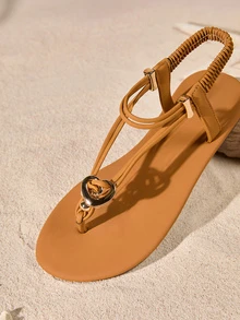 Tropiscape 4 季女士波西米亚风格一脚蹬凉鞋、防滑人字拖休闲鞋 - 棕色 - 查看 3