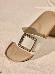 Tropiscape 全新时尚白色一脚蹬平底穆勒凉鞋（女款） - 米色 - 查看 3