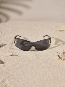 Tropiscape 1pc Plastic Frameless Wrap-Around Decorative Fashion Fashion Glasses Y2K Fest Music Fest For Summer Beach Vacation, Outdoor, Travel Preppy Style For Back To School - Dark Grey - View 1