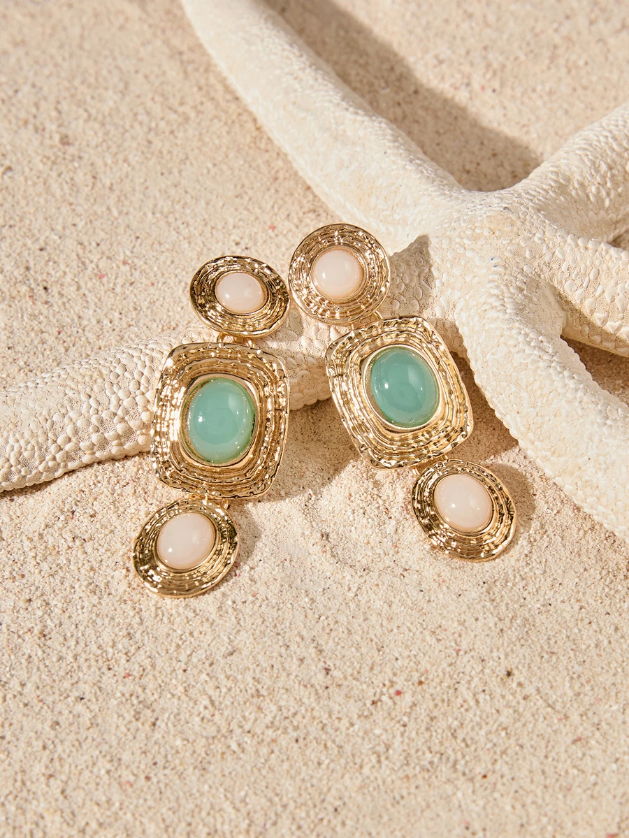 Tropiscape 1 Pair European Style Geometric Long Earrings, Exaggerated Design With Chic And High-End Vibe - Multicolor - View 1