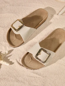 Tropiscape 全新时尚白色一脚蹬平底穆勒凉鞋（女款） - 米色 - 查看 5