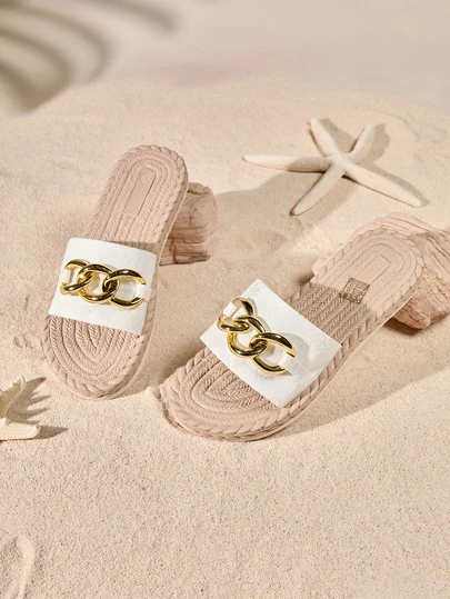 Tropiscape Women's Summer Sandals/Slippers, Rope Sole Slippers, Metal Buckle Decor Slippers, Resort Style Sandals, Comfortable & Easy To Wear Sandals, Thick-Sole Beach Slippers, Printed House Slippers