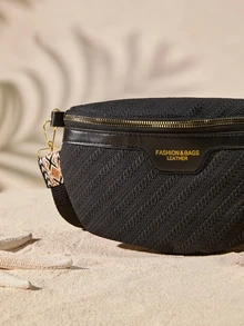 Tropiscape Modische Hüfttasche/Brusttasche, einfacher Stil Schülertasche, Rückkehr zur Schule Tasche, westliche Handtasche für Frauen, Boho-Stil Tasche für Frauen Cottagecore, Sommeroutfit - Schwarz - Übersicht 3