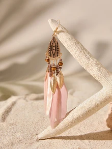 Tropiscape 2pcs/Set Women Feather Tassel Earrings, Fashion Versatile For Daily Wear - Multicolor - View 2