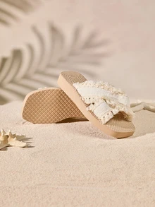 Tropiscape Women's 2025 New Fashionable Summer/Spring/Autumn Open Toe Flat Sandals, Sexy Criss-Cross Strap, Lightweight, Breathable, Non-Slip, Suitable For Beach, Home, Versatile - Beige - View 4