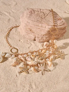 Tropiscape Conch & Starfish Charm Layered Necklace - Yellow Gold - View 4