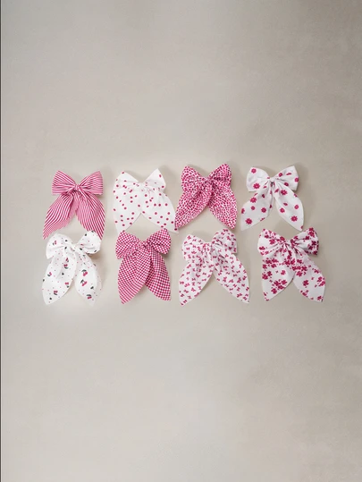 Hatastic 8件套红白波点、格子、花朵、蝴蝶结发夹组合装 - 俏皮波点、复古格子、浪漫花朵，一应俱全 - 适合女孩和女士，是约会、派对或外出提升魅力的完美之选，包括发夹、发爪、发卡、发夹，适合女士冬季穿搭、度假装扮，蝴蝶结，可爱，发饰