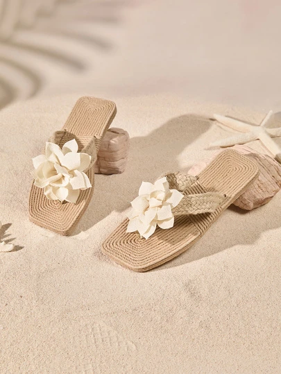 Tropiscape Women's Fashionable Summer Shoes, Woven Texture Flat Sandals, Casual Beach Slip-On