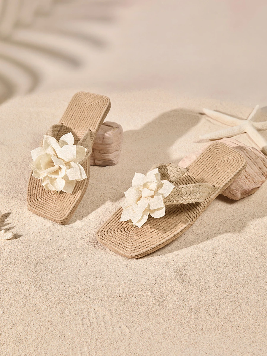 Tropiscape 女士时尚夏季鞋，编织纹理平底凉鞋，休闲沙滩便鞋 - 米色 - 查看 1