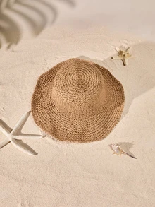 Tropiscape 宽边经典草帽，女士沙滩太阳帽，多功能防晒渔夫帽，春夏季 - 卡其色 - 查看 3