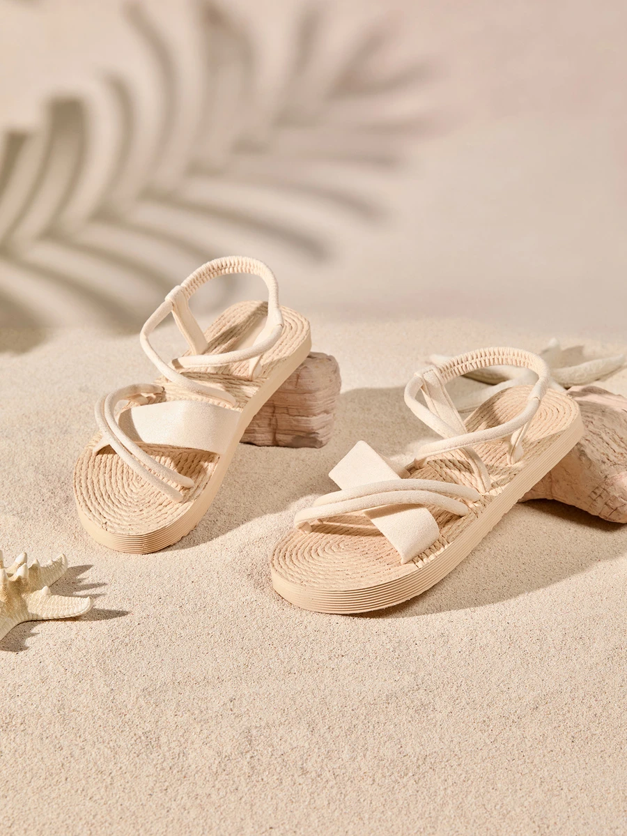 Tropiscape 女士交叉平底度假仿麂皮露跟涼鞋 - 米色 - 查看 1