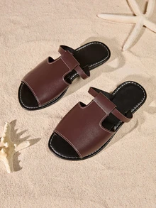 Tropiscape 女性休閒平底拖鞋,黑色開放式圓頭防滑滑行鞋,戶外沙灘拖鞋 - 咖啡棕 - 查看 2