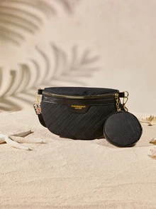 Tropiscape Modische Hüfttasche/Brusttasche, einfacher Stil Schülertasche, Rückkehr zur Schule Tasche, westliche Handtasche für Frauen, Boho-Stil Tasche für Frauen Cottagecore, Sommeroutfit - Schwarz - Übersicht 2