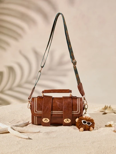 Tropiscape 1 件迷你复古圆筒手提包，适合女士日常使用（带毛茸茸配饰）