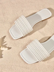 Tropiscape 夏季女式純白色編織平底涼鞋平跟拖鞋適合性感派對和海灘 - 白色 - 查看 5