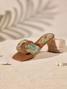 Tropiscape Nuevas sandalias para mujer 2026 Populares sandalias de tacón bajo tipo slip-on Sandalias casuales para mujer Zapatos de playa de punta abierta Tallas grandes 41-44 Cottagecore, Atuendo de verano - Bronce - Ver 4