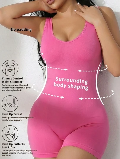 Modelador Corporal Feminino Sem Mangas com Decote em U, Modelador Sem Costura para Levantamento da Cintura e Abdômen, Modelador de Coxas