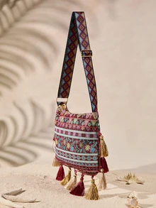 Tropiscape Large Capacity Fashionable Korean Style Tassel Casual Bag, 2025 New Multifunctional Shoulder Crossbody Handbag - Red - View 4