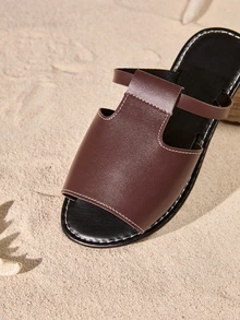 Tropiscape 女性休閒平底拖鞋,黑色開放式圓頭防滑滑行鞋,戶外沙灘拖鞋 - 咖啡棕 - 查看 5