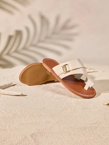 Tropiscape Nuevas sandalias planas de primavera y verano de gran tamaño, de moda casual, que combinan con cualquier atuendo de estilo cottage core y de verano para mujeres - Beis - Ver 5