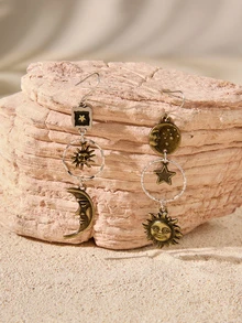 Tropiscape 1 Pair Retro Creative Moon & Sun Long Pendant Earrings, Fashion Jewelry For Men - Multicolor - View 4