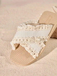 Tropiscape Women's 2025 New Fashionable Summer/Spring/Autumn Open Toe Flat Sandals, Sexy Criss-Cross Strap, Lightweight, Breathable, Non-Slip, Suitable For Beach, Home, Versatile - Beige - View 3