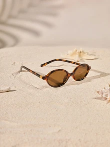 Tropiscape 1副复古椭圆形小框时尚眼镜，男女通用，时尚高端休闲日常佩戴，女士沙滩配饰眼镜 - 茶色 - 查看 3