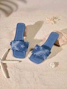 Tropiscape 女士时尚方头平底凉鞋，春夏季百搭一脚蹬平底凉鞋 - 藍色 - 查看 1