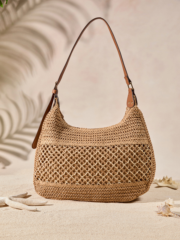 Tropiscape New French Woven Tote Bag, Large Capacity Beach Vacation Crossbody Shoulder Bag For Summer