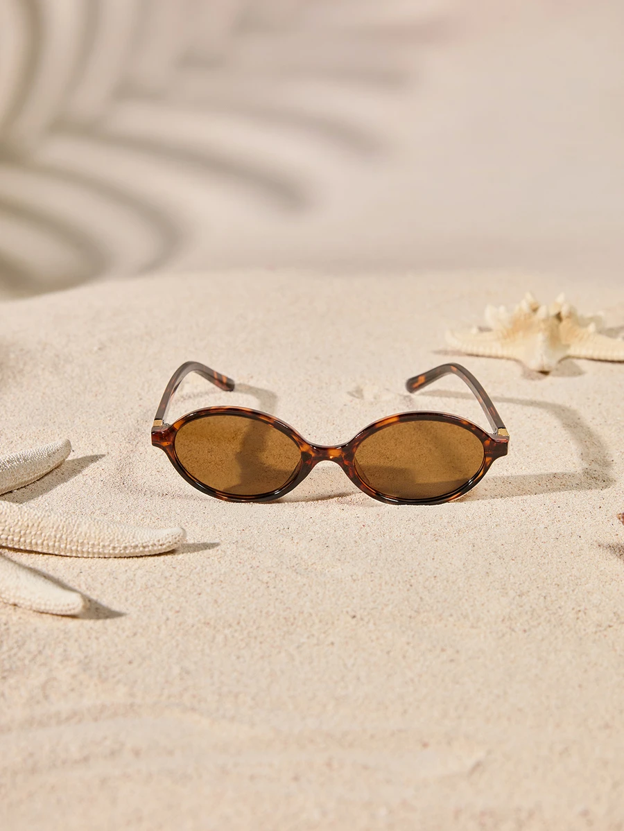 Tropiscape 1副复古椭圆形小框时尚眼镜，男女通用，时尚高端休闲日常佩戴，女士沙滩配饰眼镜 - 茶色 - 查看 1