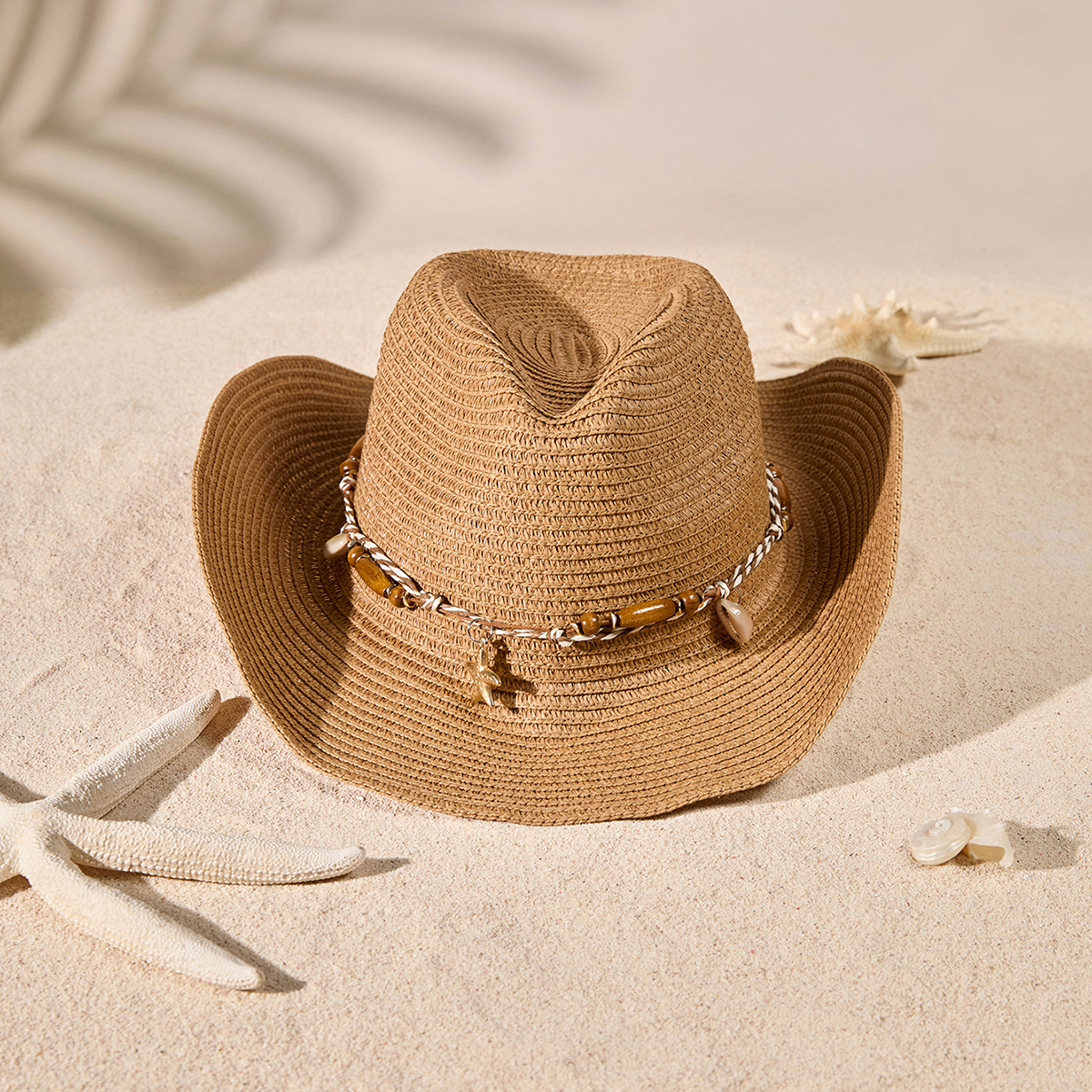 1pc Fashion Straw Hat For Men And Women, Outdoor Beach Sun Protection Hat, Spring/Summer English Style Cowboy Hat With Wide Brim, Sun-Shading Beach Hat With Starfish Decor, Collapsible Panama Hat, Outdoor Gift Suitable For Daily Use