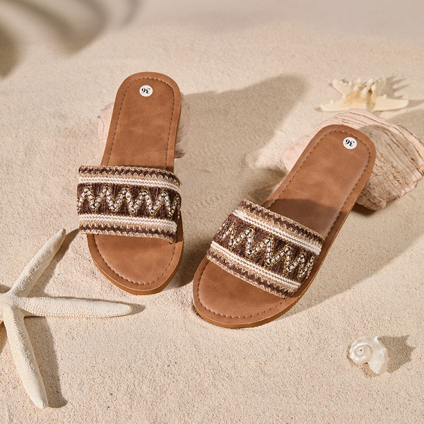 Tropiscape Women's Four Seasons Retro Court Style Casual Indoor Outdoor Brown Sandals , Roman Style Fashion Lightweight Comfortable Versatile Weaving Breathable Brown Slippers