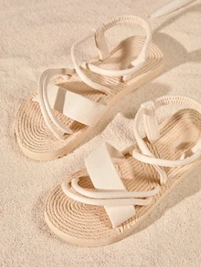 Tropiscape 女士交叉平底度假仿麂皮露跟涼鞋 - 米色 - 查看 4