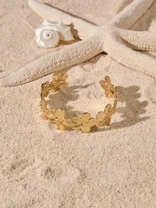 Tropiscape 金色花朵开口手镯，女士饰品，田园风，夏季穿搭 - small flower bracelet - 查看 5
