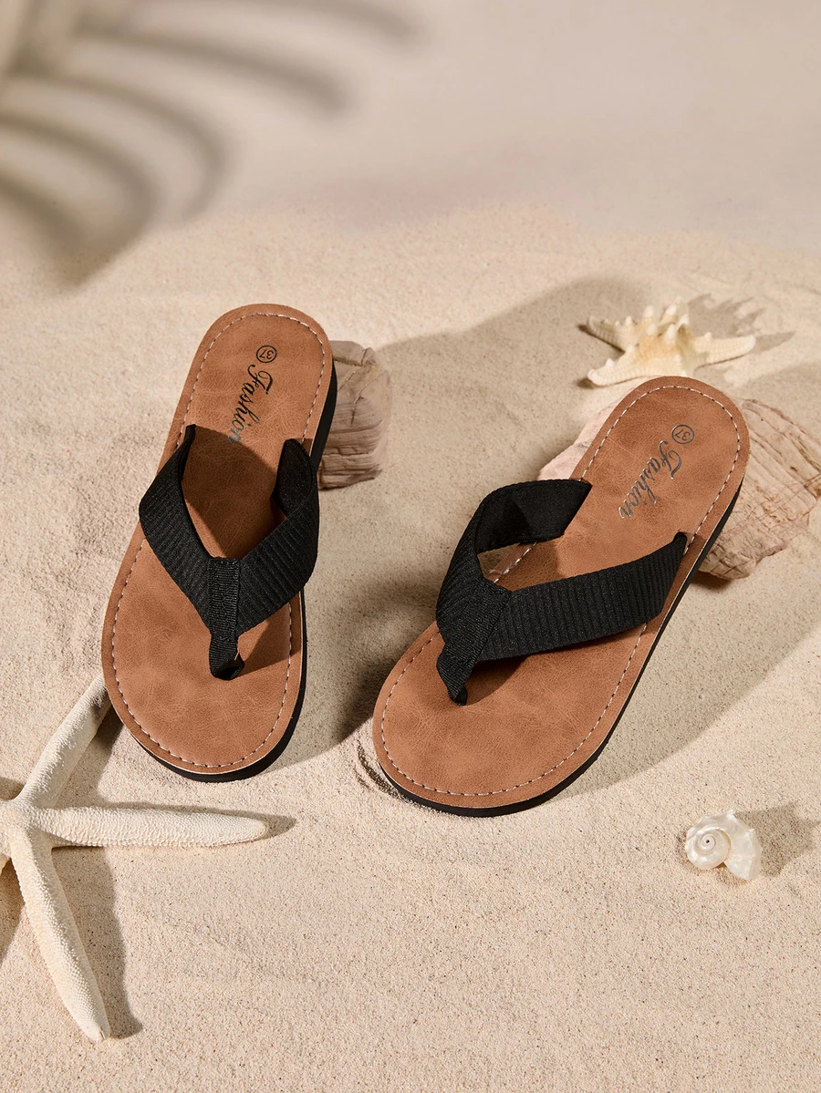 Tropiscape Women's Fashion Shoes Black Summer Shoes Imitation Straw Weaving Flat Shoes Casual Beach Ladies Slip-On Sandals Imitation Sole Flip Flops - Black - View 1