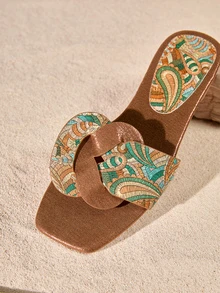 Tropiscape Nuevas sandalias para mujer 2026 Populares sandalias de tacón bajo tipo slip-on Sandalias casuales para mujer Zapatos de playa de punta abierta Tallas grandes 41-44 Cottagecore, Atuendo de verano - Bronce - Ver 5