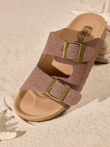 Tropiscape 女士簡約夏日開背舒適度假拖鞋，黑色平底木屐涼鞋 - 棕色 - 查看 3