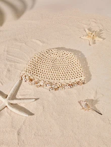 Tropiscape 1 chiếc mũ len móc thủ công nhẹ, rỗng ruột, trang trí hình vỏ sò dành cho nữ, thích hợp cho mùa xuân, hè, thu, mặc hàng ngày, đi biển, hoạt động ngoài trời, phong cách cottagecore, trang phục mùa hè. - Vỏ bọc - Xem 5