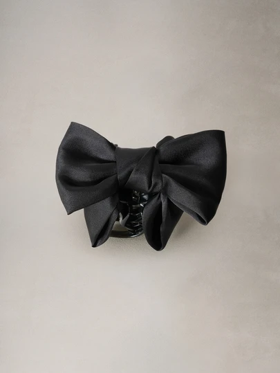 Hatastic Silky Satin Bow Hair Claws, Sweet Bow Barrette, Polyester (Polyester) Acrylic Hair Clips, New Bohemian Style, Suitable For All Seasons,Hair Accessories,Claw Clips,Hair Jaw Clip,Hair Clutch, Black Hair Accessories Fall Winter For Vacation Outfits Woman Music Fest