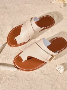 Tropiscape Nuevas sandalias planas de primavera y verano de gran tamaño, de moda casual, que combinan con cualquier atuendo de estilo cottage core y de verano para mujeres - Beis - Ver 3