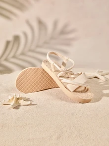 Tropiscape 女士交叉平底度假仿麂皮露跟涼鞋 - 米色 - 查看 5