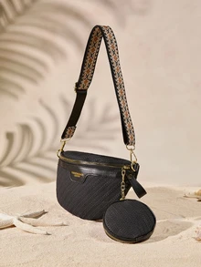 Tropiscape Modische Hüfttasche/Brusttasche, einfacher Stil Schülertasche, Rückkehr zur Schule Tasche, westliche Handtasche für Frauen, Boho-Stil Tasche für Frauen Cottagecore, Sommeroutfit - Schwarz - Übersicht 5